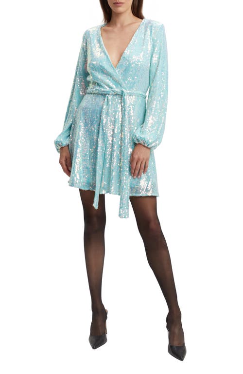Bardot Bellissa Sequin Long Sleeve Minidress Aqua at Nordstrom,