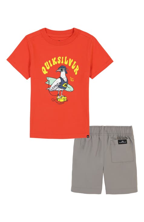 Calvin Klein Little Boys 2T-7 Short Sleeve Jersey Logo Tees & French Terry  Shorts 3-Piece Set