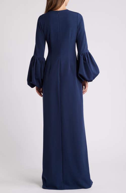 Marchesa Notte Embellished Long Sleeve Crepe Gown In Midnight