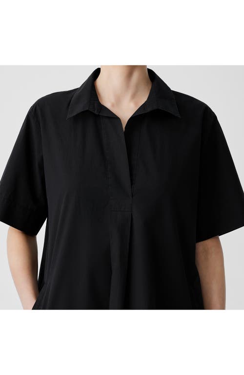 Eileen Fisher Johnny Collar Short Sleeve Organic Cotton Dress In Black