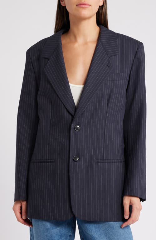 Shop Frame Grandfather Pinstripe Blazer In Navy Multi