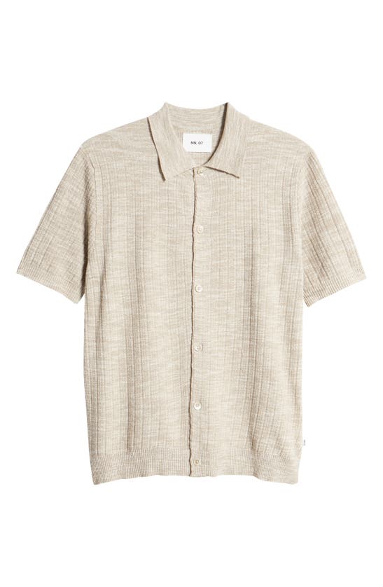 Shop Nn07 Nolan 6577 Knit Short Sleeve Button-up Shirt In Greige