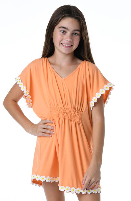 Hobie Kids' Daisy Smocked Cover-up Dress In Cantaloupe