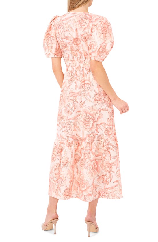 Shop Cece Floral Puff Sleeve Linen Blend Dress In Sweet Rose