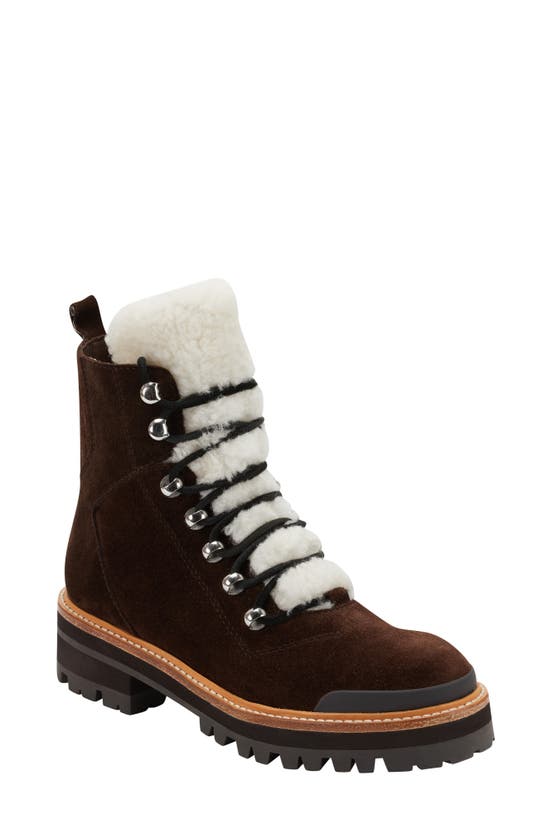 Marc Fisher Ltd Izzie Genuine Shearling Lace-up Boot In Brown Multi Suede