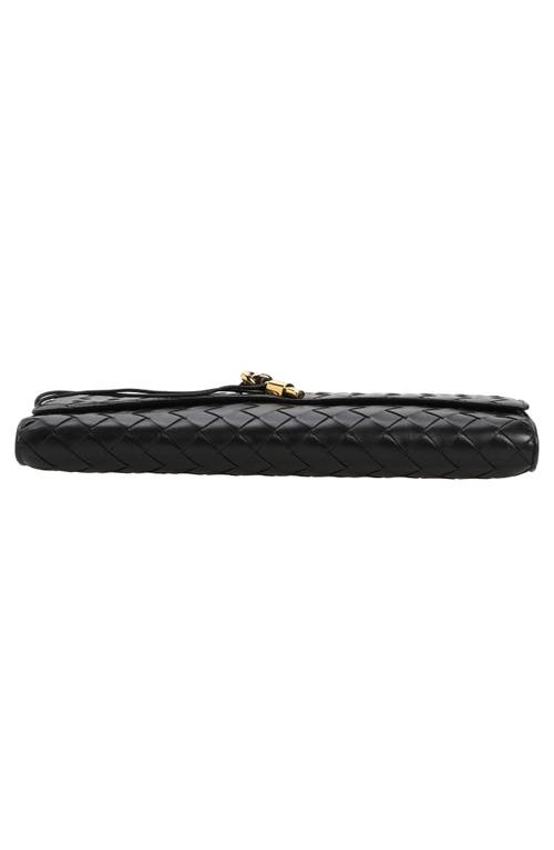 Bottega Veneta Long Andiamo Clutch Bag With Handle In Black Brass