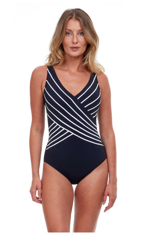 Gottex Embrace Surplice Striped One-piece Swimsuit In Black