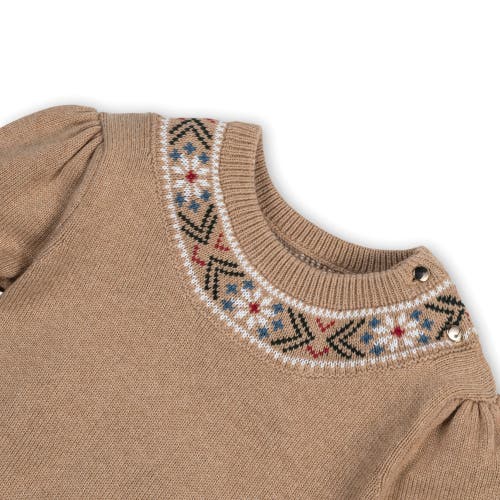 Hope & Henry Baby Girls' Organic Intarsia Trim Sweater, Infant In Camel Heather Trim Intarsia