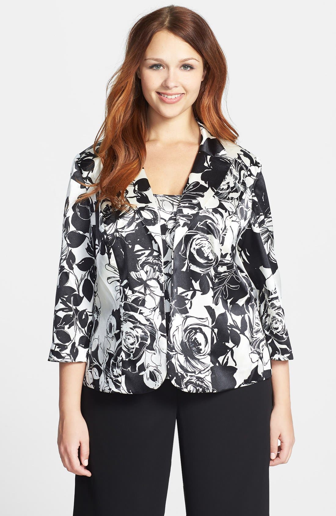 Alex Evenings Stretch Satin TwoPiece Print Twinset (Plus Size) Nordstrom