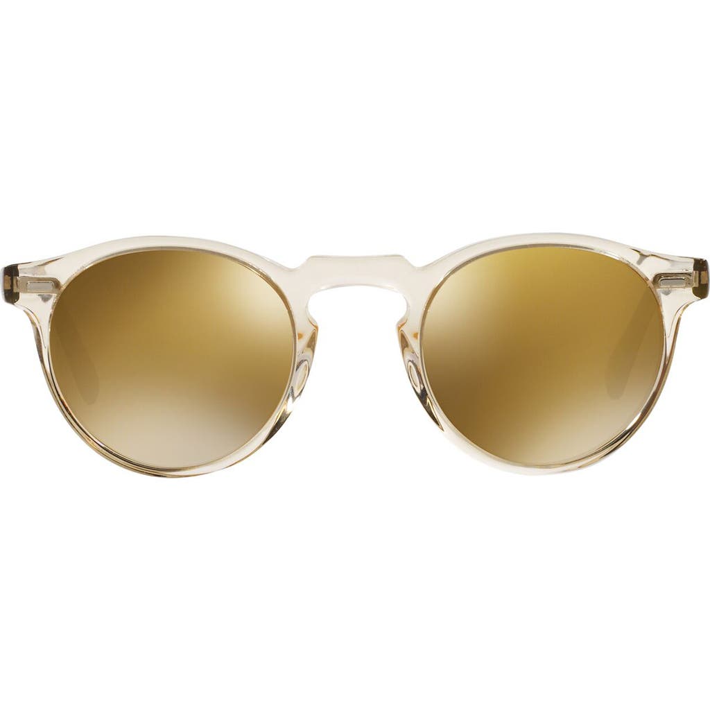 Oliver Peoples Gregory Peck Mirrored Sunglasses, 47mm In Dark Tort Brown/gold Mirror