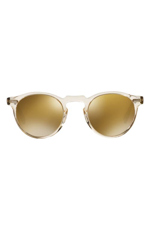 Oliver Peoples Gregory Peck 50mm Mirrored Round Sunglasses in Dark Tort Brown/Gold Mirror at Nordstrom