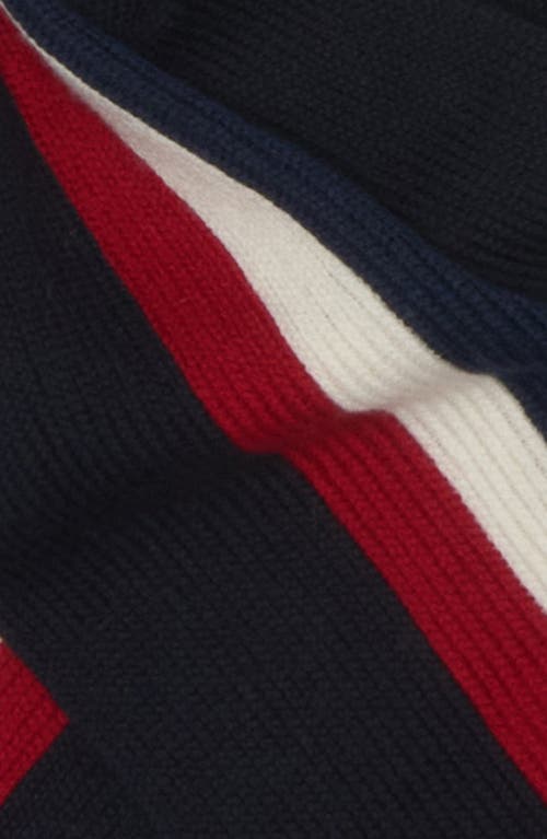 Moncler Logo Stripe Wool Scarf In Blue