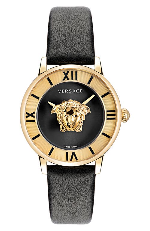 Versace La Medusa Leather Strap Watch