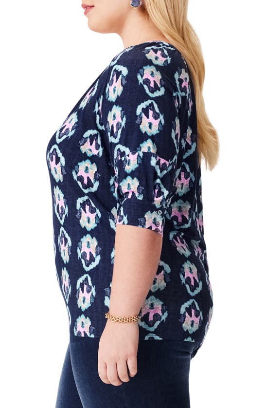 Nic + Zoe Nic+zoe Ocean Batik Elbow Sleeve Top In Indigo Multi