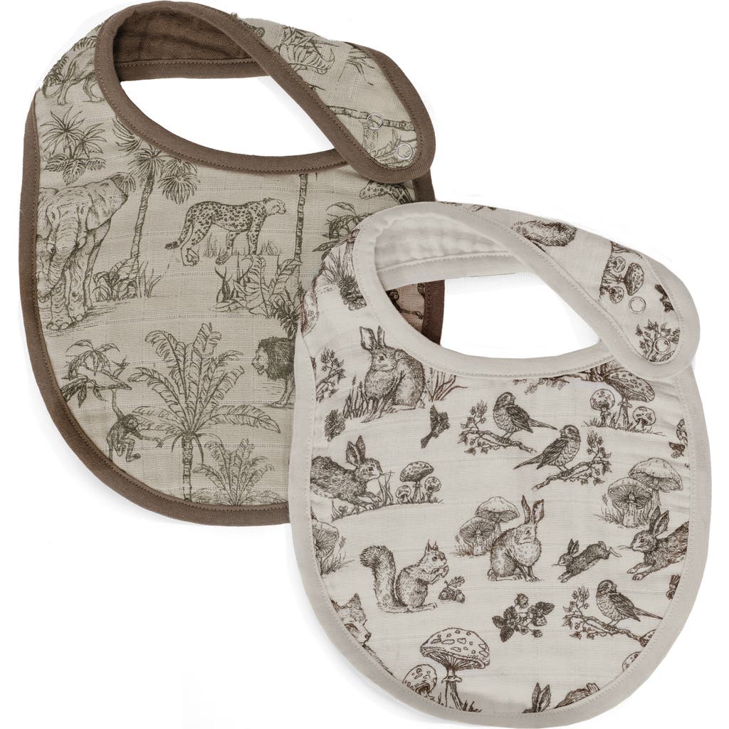 Shop Oilo Assorted 2-pack Organic Cotton Muslin Baby Bibs In Eggshell/bark