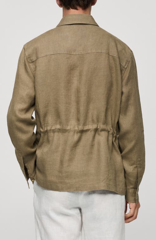 Mango Men's Linen Pockets Detail Overshirt In Khaki Green