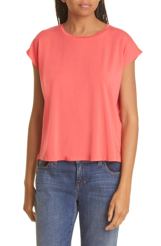 Eileen Fisher Crewneck Boxy Stretch Jersey T-shirt In Watermelon