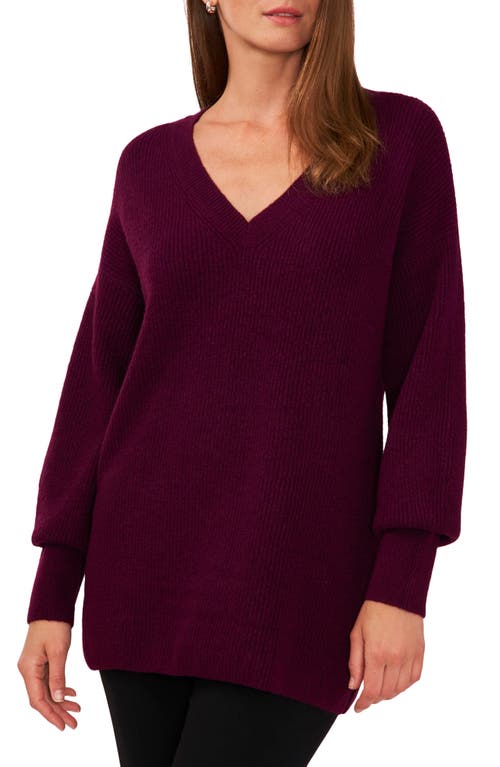 halogen(r) V-Neck Tunic Sweater in Deep Ruby