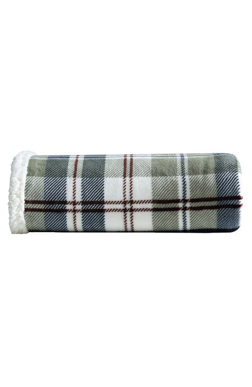 Eddie Bauer Trailhead Plaid Faux Shearling Throw Blanket In Dark Green