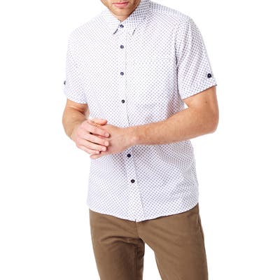 7 Diamonds Test Pilot Slim Fit Short Sleeve Button-Up Sport Shirt, White