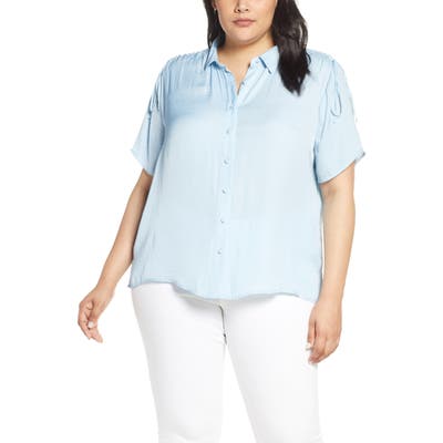 Plus Size Vince Camuto Drawstring Shoulder Shirt, Blue