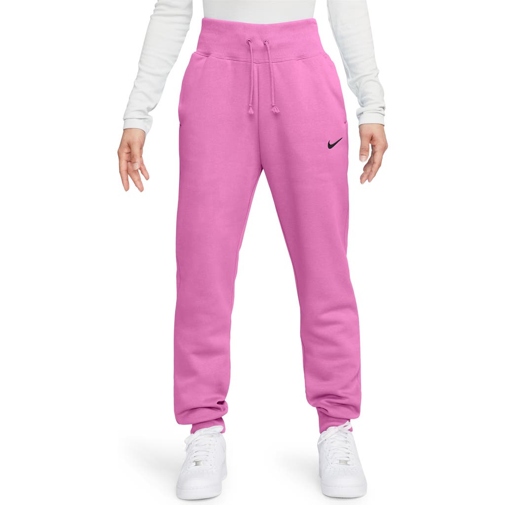 Nike Phoenix Fleece High Waist Joggers In Playful Pink/black