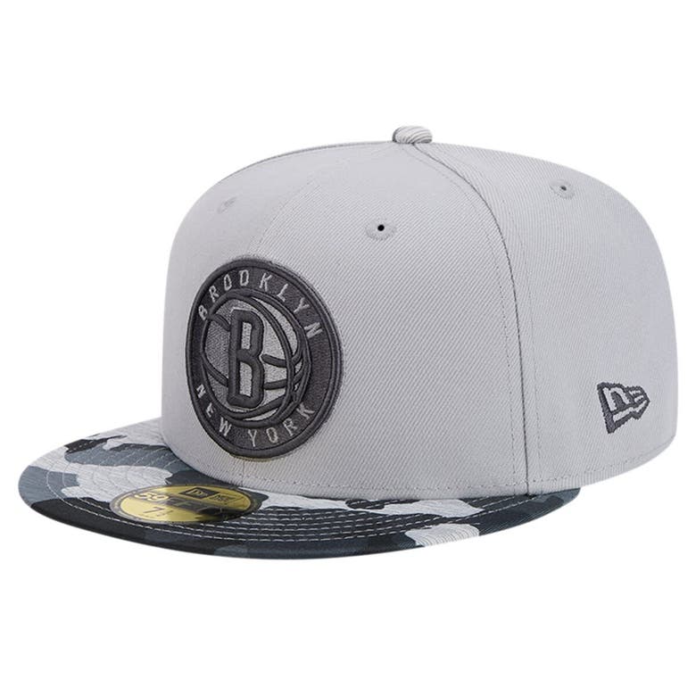 Shop New Era Gray Brooklyn Nets Active Color Camo Visor 59fifty Fitted Hat