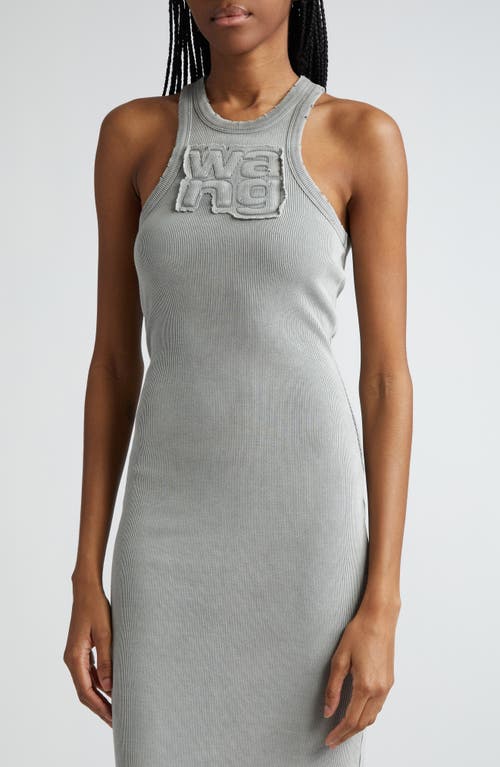 Shop Alexander Wang Distressed Logo Racerback Maxi Rib Tank Dress In Washed Steel