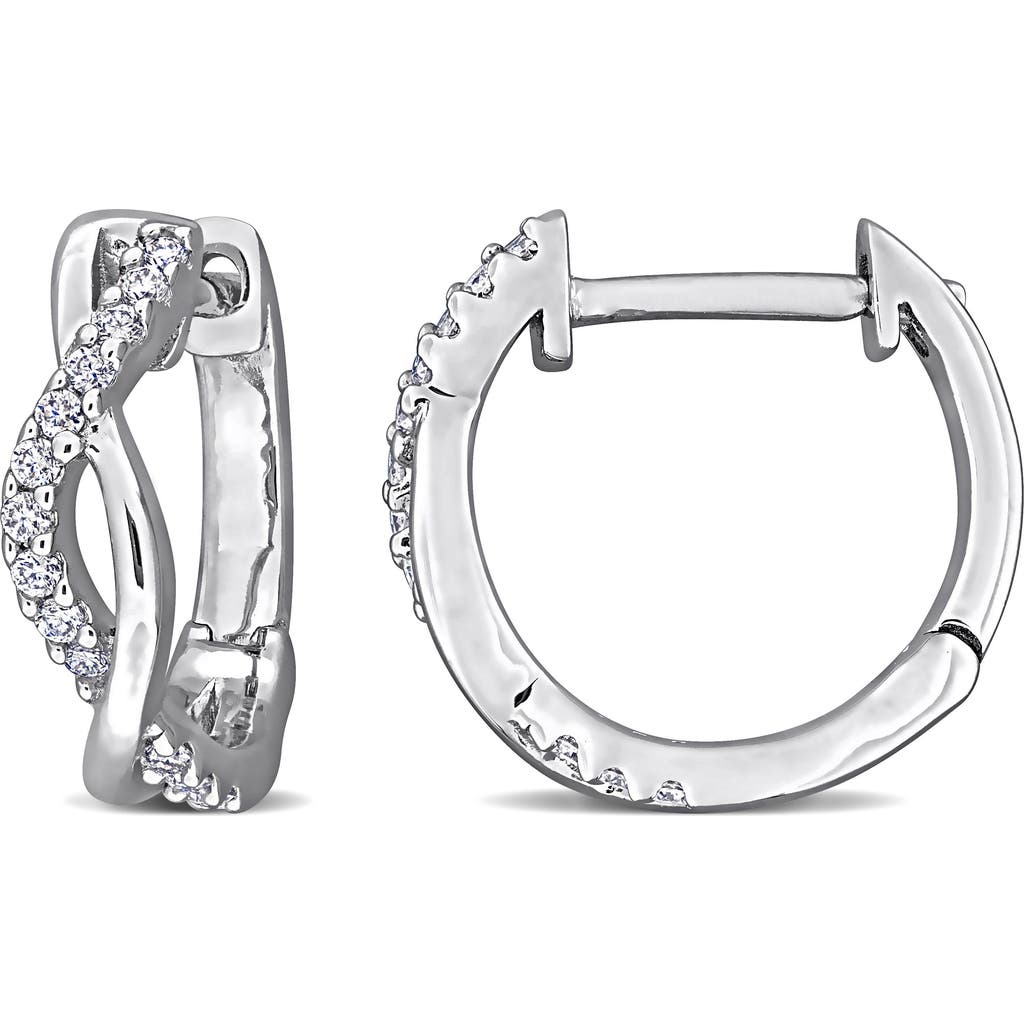 Delmar Lab-created Moissanite Twist Huggie Hoop Earrings In White/silver