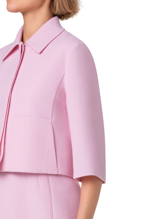 Shop Akris Winslow Wool Double Face Crepe Crop Jacket In Lotus