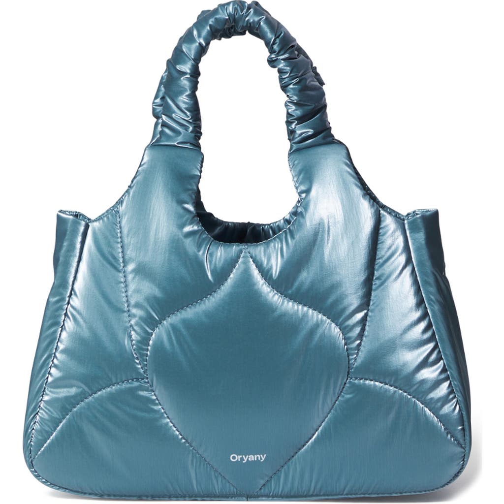 Oryany Half Moroccan Quilted Convertible Top Handle Bag In Blue Silver