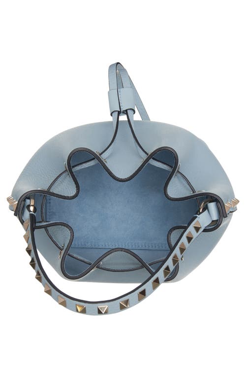 Shop Valentino Garavani Rockstud Leather Bucket Bag In Blu Porcellana