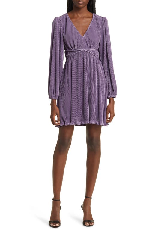 Pleated Long Sleeve Minidress in Purple