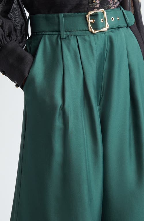 Shop Zimmermann Pavilion Belted Silk Wide Leg Pants In Pine