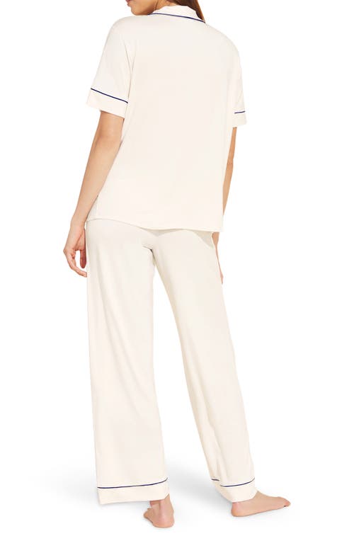 Shop Eberjey Gisele Short Sleeve Jersey Knit Pajamas In Pure Ivory/navy