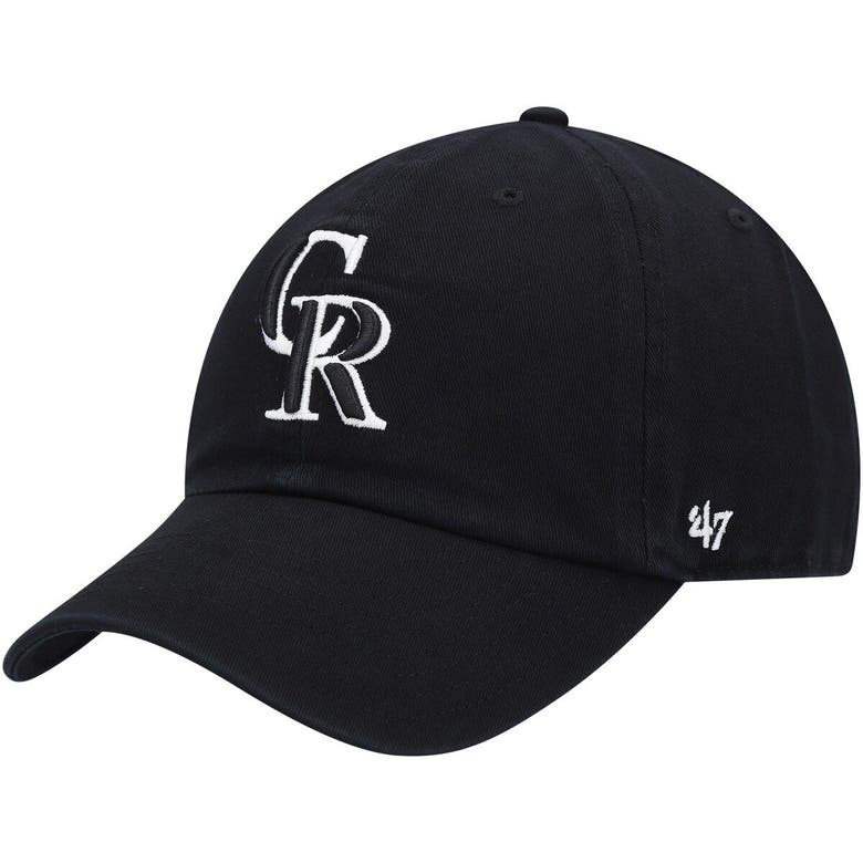 47 ' Colorado Rockies Black On Black Logo Clean Up Adjustable Hat ...