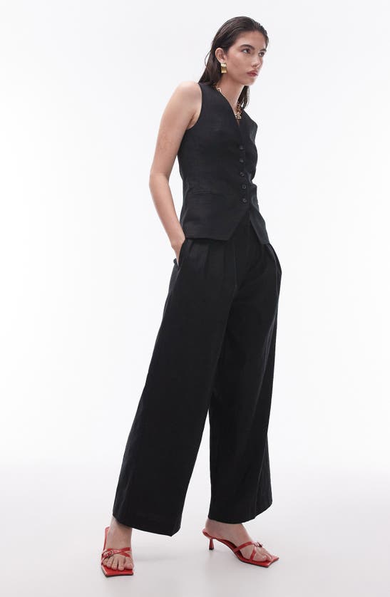 Shop Topshop Linen Blend Vest In Black