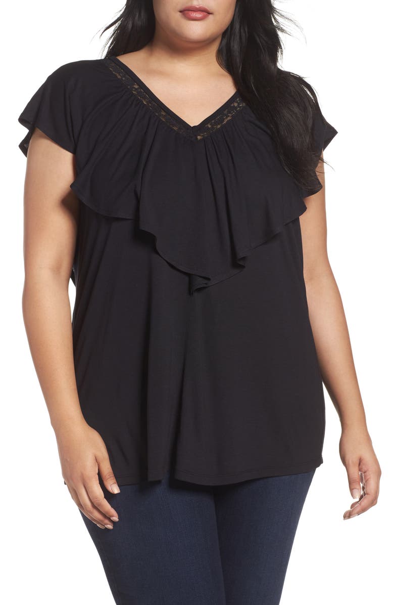 Sejour Lace Trim Ruffle Tee, Main, color, 