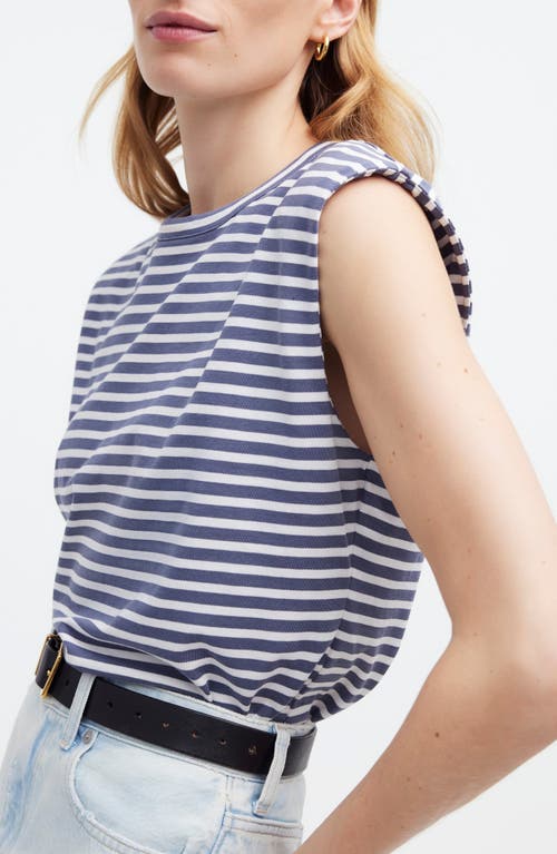 Shop Madewell Stripe Structured Muscle Tee In Sunfaded Indigo