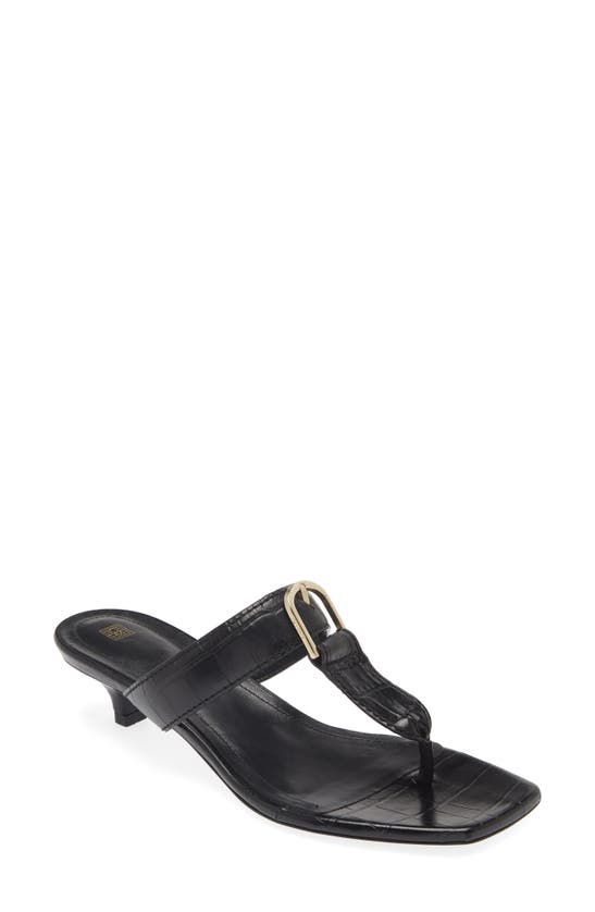 Shop Totême Croc Embossed Buckle T-strap Kitten Heel Sandal In Black
