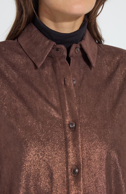 Lyssé Connie Patent Foil Vegan Suede Shacket In Metallic Copper In Metallic Copper