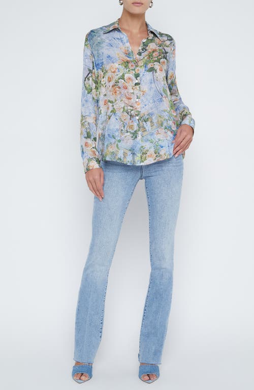 Shop L Agence L'agence Nina Silk Button-up Top In Multi Floral Denim