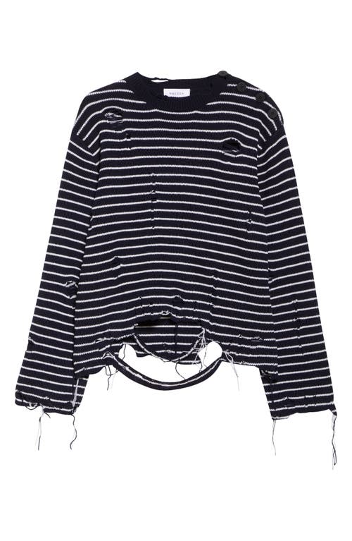 Shop Alexander Mcqueen Ripped Stripe Wool Sweater In Navy/ivory