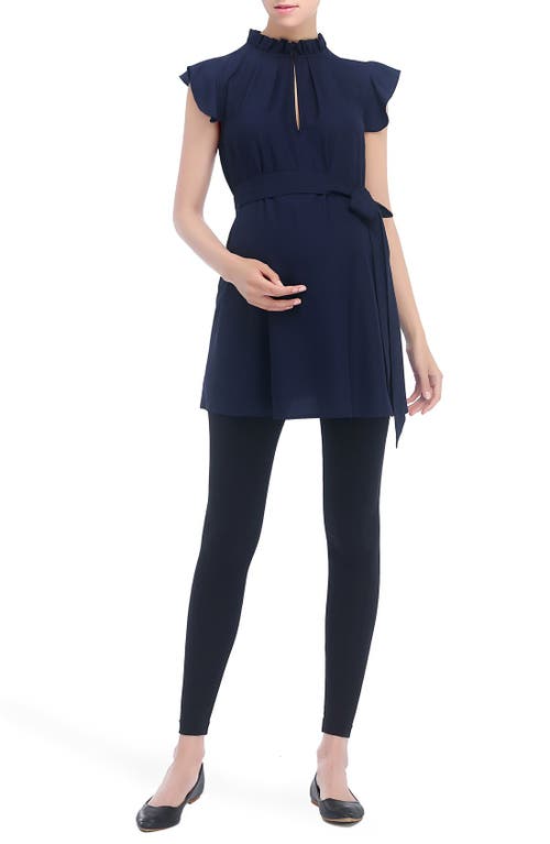 Kimi and Kai Karlena Flutter Sleeve Belted Maternity Top Navy at Nordstrom,