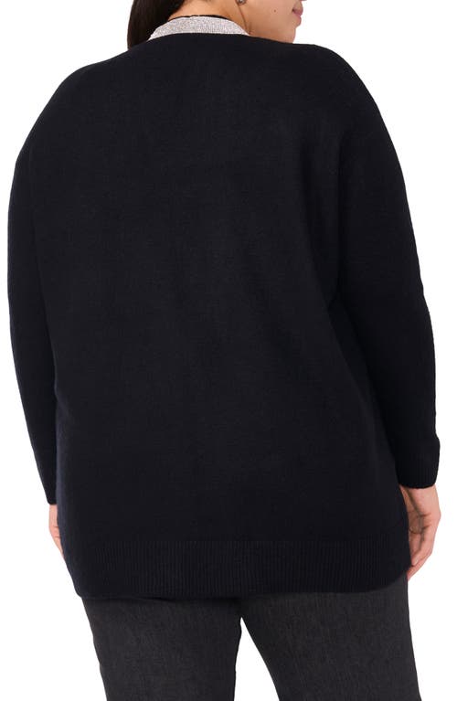 Vince Camuto Plus Size Rhinestone-trim Cardigan Sweater, Created For Macy's In Rich Black