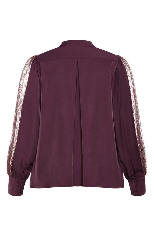 City Chic Georgia Lace Inset Sateen Button-up Shirt In Dusty Mauve