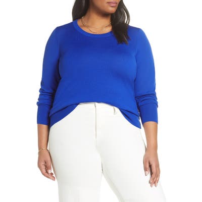 Plus Size Halogen Crewneck Merino Wool Blend Sweater, Blue