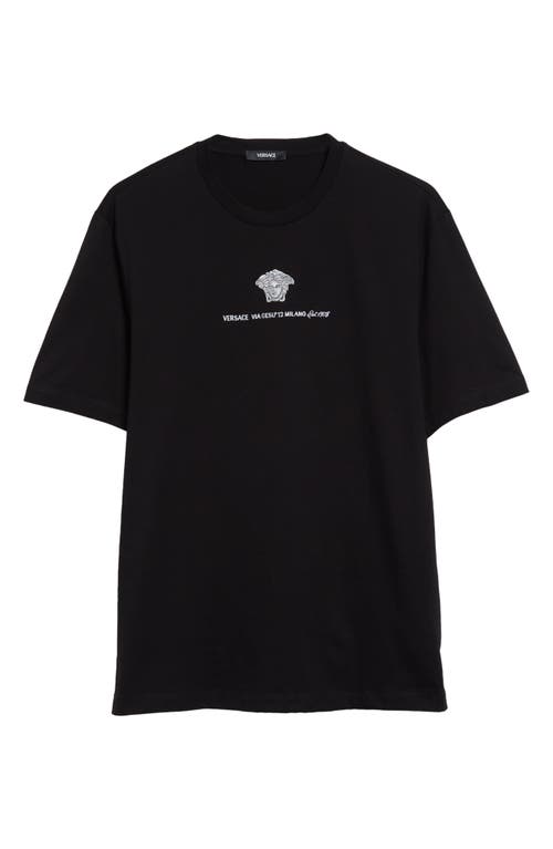 Versace Cotton T-shirt With Medusa Embroidery In Black