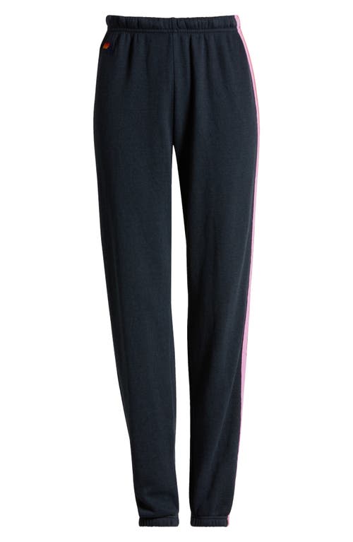 Shop Aviator Nation Stripe Sweatpants In Charcoal/pink Green