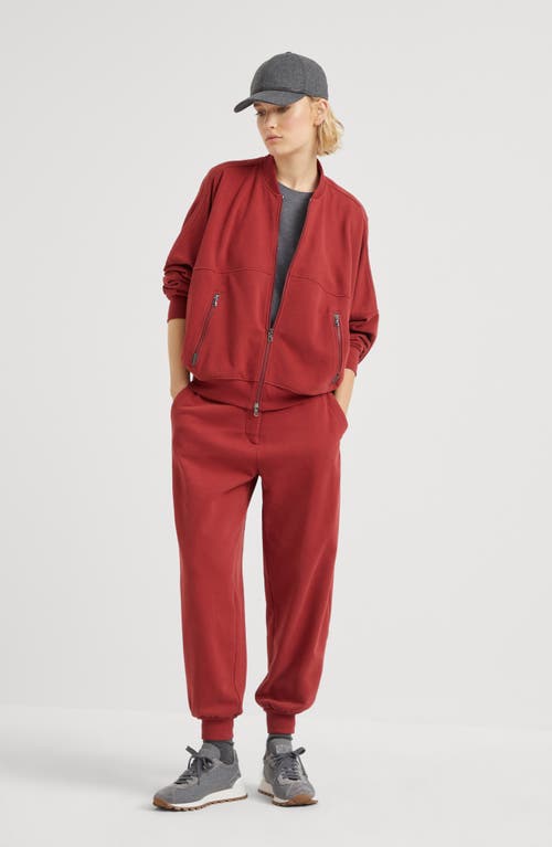 Shop Brunello Cucinelli Cotton Smooth French Terry Trousers In Red